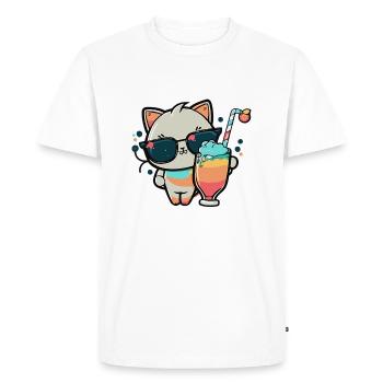Le chat le plus cool de la plage - T-shirt Premium bio Homme - blanc - Devant - Nico (187cm)