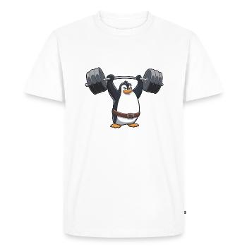 fort pingouin entraînement haltère style bande dessinée - T-shirt Premium bio Homme - blanc - Devant - Nico (187cm)