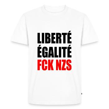Liberté Égalité FCK NZS - Men's Premium Organic T-Shirt - white - Front - Nico (187cm)