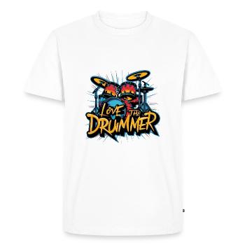J’adore le batteur - j’adore la batterie - T-shirt Premium bio Homme - blanc - Devant - Nico (187cm)