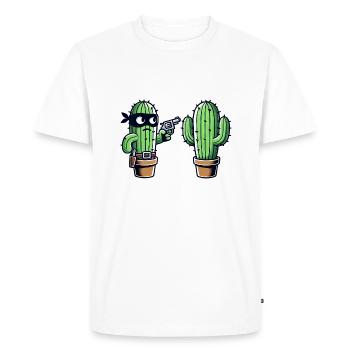 Funny Cactus Wild West Raid - Men's Premium Organic T-Shirt - white - Front - Nico (187cm)