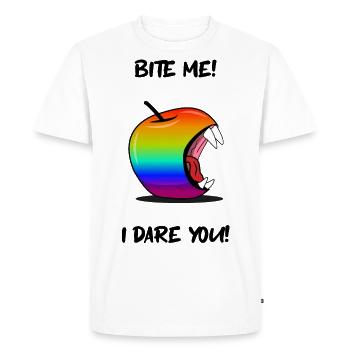 Gay Pride Apple BITE ME - Men's Premium Organic T-Shirt - white - Front - Nico (187cm)