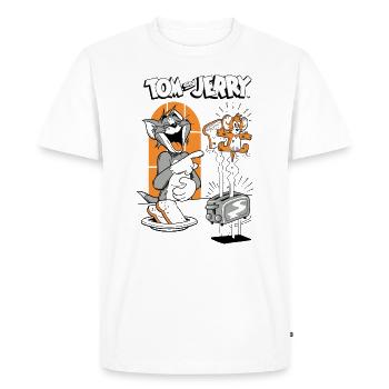 Tom et Jerry Blague Grille-Pain - T-shirt Premium bio Homme - blanc - Devant - Nico (187cm)