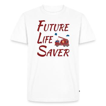 Future Life Saver avec un camion de pompiers - T-shirt Premium bio Homme - blanc - Devant - Nico (187cm)
