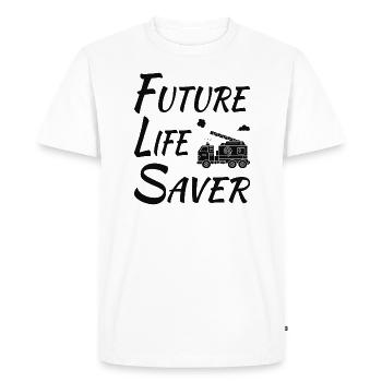 Future Life Saver avec un camion de pompiers - T-shirt Premium bio Homme - blanc - Devant - Nico (187cm)