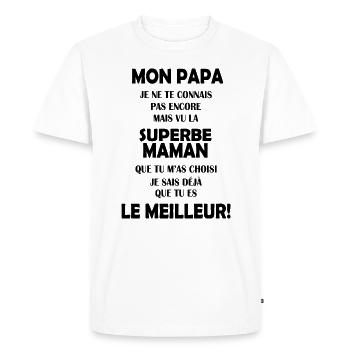 Annonce grossesse Cadeau Futur Papa Future Maman - T-shirt Premium bio Homme - blanc - Devant - Nico (187cm)