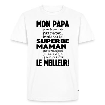Annonce grossesse Cadeau Futur Papa Future - T-shirt Premium bio Homme - blanc - Devant - Nico (187cm)