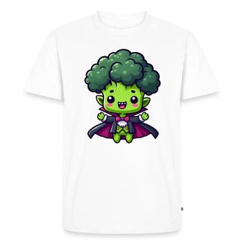 Mignon Halloween Brocoli Vampire Dessin animé Vert - T-shirt Premium bio Homme - blanc - Devant - Nico (187cm)