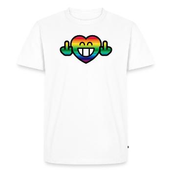Emoticon Rainbow Grin Heart with Stinkfingers - Men's Premium Organic T-Shirt - white - Front - Nico (187cm)