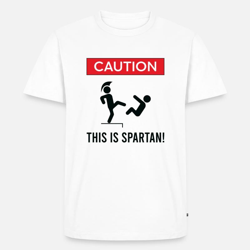 Spartans "Caution This is Spartan" - Männer Premium Bio T-Shirt - Weiß