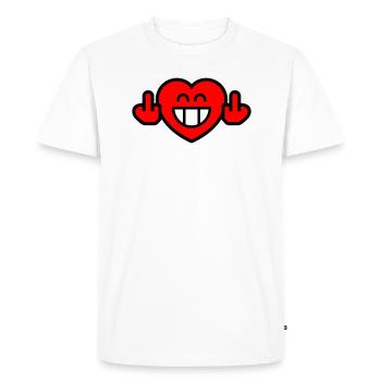 Emoticon Grin Heart with Stinkfingers (3c) - Men's Premium Organic T-Shirt - white - Front - Nico (187cm)