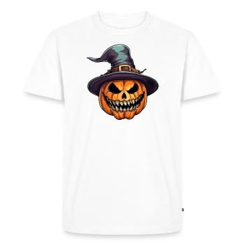 Spooky Halloween pumpkin with magic hat - Men's Premium Organic T-Shirt - white - Front - Nico (187cm)