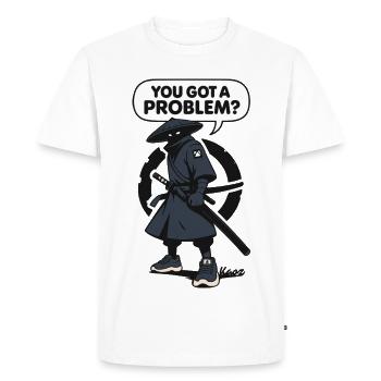 Ninja de l’ombre avec un dit - T-shirt Premium bio Homme - blanc - Devant - Nico (187cm)