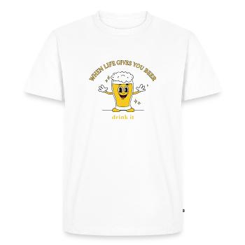 Devise de la bière Devise Cartoon - T-shirt Premium bio Homme - blanc - Devant - Nico (187cm)