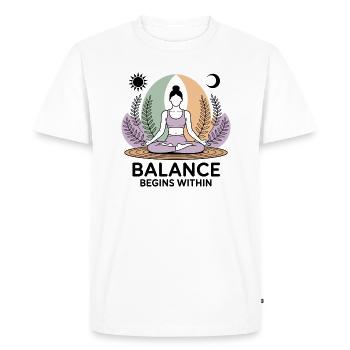 L’équilibre commence à l’intérieur - Yoga - T-shirt Premium bio Homme - blanc - Devant - Nico (187cm)