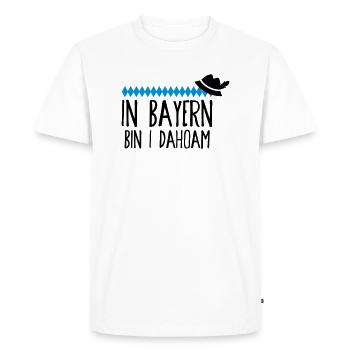 IN BAYERN BIN I DAHOAM, MIT HUT UND FEDER - Männer Premium Bio T-Shirt - Weiß - Vorne - Nico (187cm)