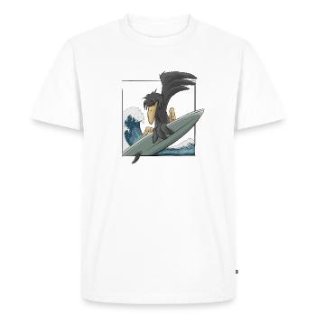 Surfeur occasionnel corbeau corbeau sur la vague japonaise - T-shirt Premium bio Homme - blanc - Devant - Nico (187cm)