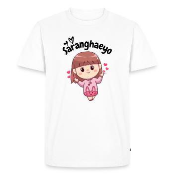 Saranghaeyo. Kpop Fangirl Finger Heart. Kpop Army. - Men's Premium Organic T-Shirt - white - Front - Nico (187cm)