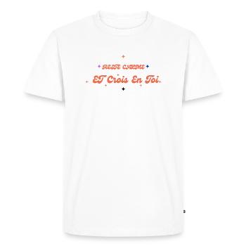 Reste Calme et Crois en Toi - T-shirt Premium bio Homme - blanc - Devant - Nico (187cm)