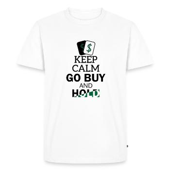 KEEP CALM GO BUY AND HOLD Design - Gift Idea - Men's Premium Organic T-Shirt - white - Front - Nico (187cm)