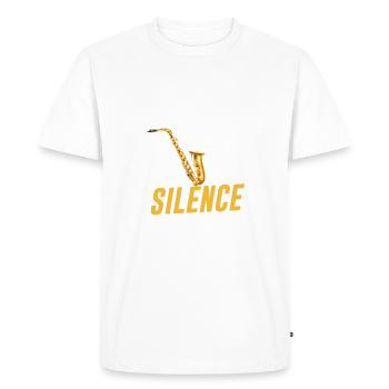I Destroy Silence Drôle Saxophone Saxophoniste - T-shirt Premium bio Homme - blanc - Devant - Nico (187cm)