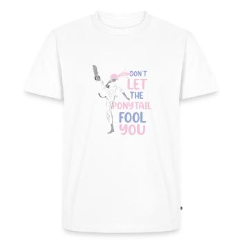 Ne laissez pas la queue de cheval vous tromper Karaté drôle - T-shirt Premium bio Homme - blanc - Devant - Nico (187cm)