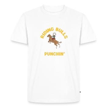 Chevaucher des taureaux Punchin Fools Drôle de taureau Équitation - T-shirt Premium bio Homme - blanc - Devant - Nico (187cm)