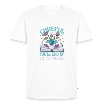 Attention ou vous finirez dans mon roman Funny Writer - T-shirt Premium bio Homme - blanc - Devant - Nico (187cm)