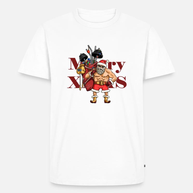 Lustiger Weihnachtsmann Bodybuilder. - Männer Premium Bio T-Shirt - Weiß