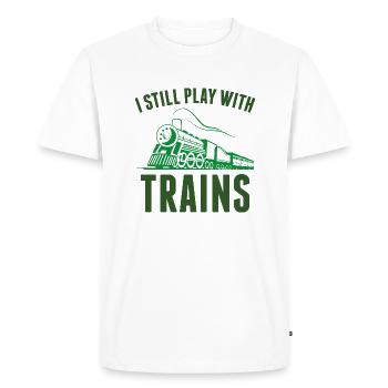Je joue toujours avec les trains - T-shirt Premium bio Homme - blanc - Devant - Nico (187cm)