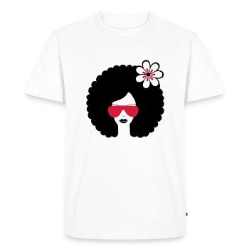 Curly haired girl with flower, retro revival, Afro - Men's Premium Organic T-Shirt - white - Front - Nico (187cm)