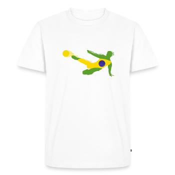 Football player in flames, flag Brazil - Men's Premium Organic T-Shirt - white - Front - Nico (187cm)