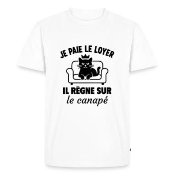 Chat humour Roi du canap - T-shirt Premium bio Homme - blanc - Devant - Nico (187cm)