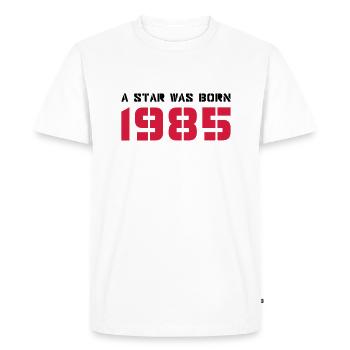 Année de naissance Anniversaire Born In - Made in 1985 - T-shirt Premium bio Homme - blanc - Devant - Nico (187cm)