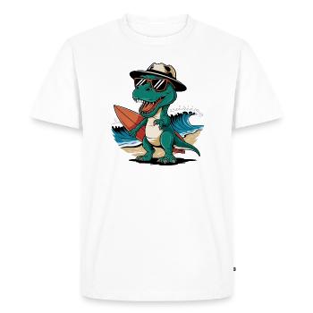 Dino T-Rex with Surfboard Surfer - Men's Premium Organic T-Shirt - white - Front - Nico (187cm)