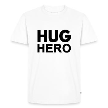 Hug Hero. - Men's Premium Organic T-Shirt - white - Front - Nico (187cm)