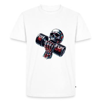 Crâne de musculation No Limit Workout avec haltère - T-shirt Premium bio Homme - blanc - Devant - Nico (187cm)