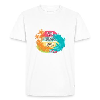 Vibrez au rythme du soleil, du surf et de la plage - T-shirt Premium bio Homme - blanc - Devant - Nico (187cm)