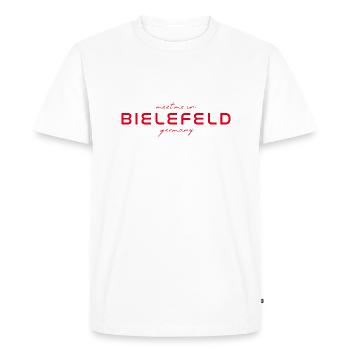 Bielefeld T-Shirt – City & Myth Design - Men's Premium Organic T-Shirt - white - Front - Nico (187cm)