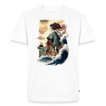 Geisha Aquarelle Mer Vagues Art Asiatique Femme - T-shirt Premium bio Homme - blanc - Devant - Nico (187cm)
