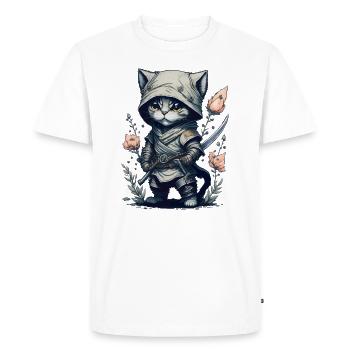 Un combattant invincible : Ninja Cat - T-shirt Premium bio Homme - blanc - Devant - Nico (187cm)