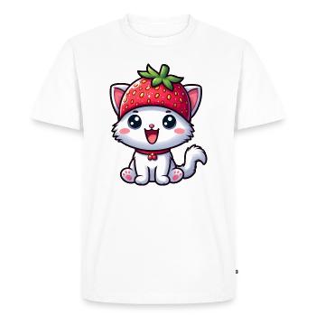 Chat fantaisiste avec fraise et chapeau aux fruits sucrés - T-shirt Premium bio Homme - blanc - Devant - Nico (187cm)
