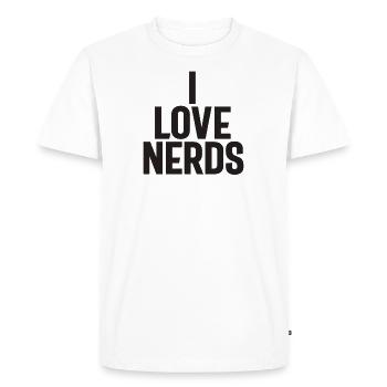 J’aime les nerds - Geeky - T-shirt Premium bio Homme - blanc - Devant - Nico (187cm)