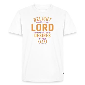 Délice dans le Seigneur - Citation chrétienne - T-shirt Premium bio Homme - blanc - Devant - Nico (187cm)