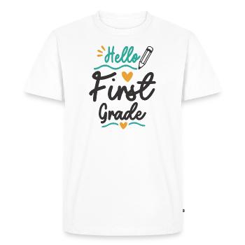 Bonjour Élève enseignant de rentrée scolaire de première année - T-shirt Premium bio Homme - blanc - Devant - Nico (187cm)