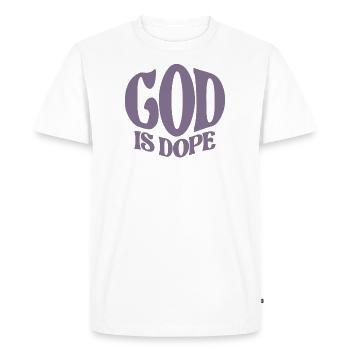 God Is Dop - Citation chrétienne inspirante - T-shirt Premium bio Homme - blanc - Devant - Nico (187cm)