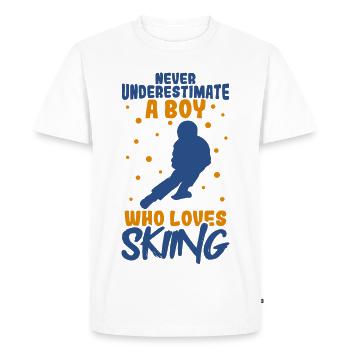 Ne sous-estimez jamais un garçon de ski - T-shirt Premium bio Homme - blanc - Devant - Nico (187cm)