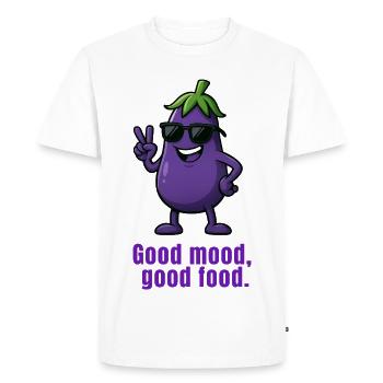Bonne humeur - Aubergine Dessin animé Légumes - T-shirt Premium bio Homme - blanc - Devant - Nico (187cm)