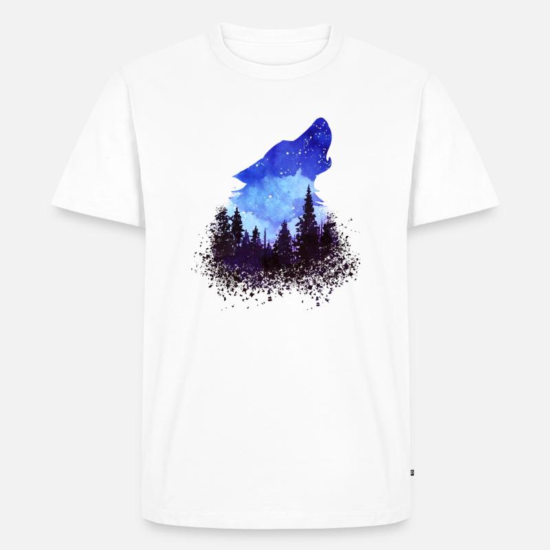 Wolf mit Waldhintergund - Männer Premium Bio T-Shirt - Weiß