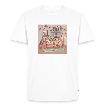 Cute Frog Reading A Book In Cozy Room - Men's Premium Organic T-Shirt - white - Front - Nico (187cm)